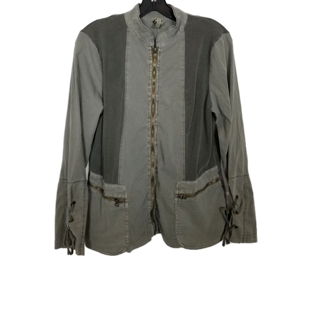 XCVI Hall‎ Four Pocket Cinchable Twill/Rib Jacket Sz L Magnetic Grey Zip Up